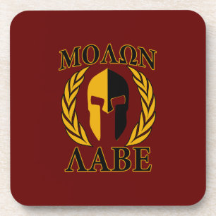 Molon Labe Spartan Mask Laurels Burgundy Red Coaster