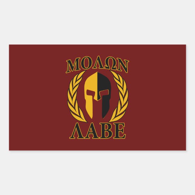 Molon Labe Spartan Mask Laurels Burgundy Red Rectangular Sticker (Front)