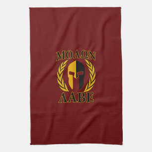 Molon Labe Spartan Mask Laurels Burgundy Red Tea Towel