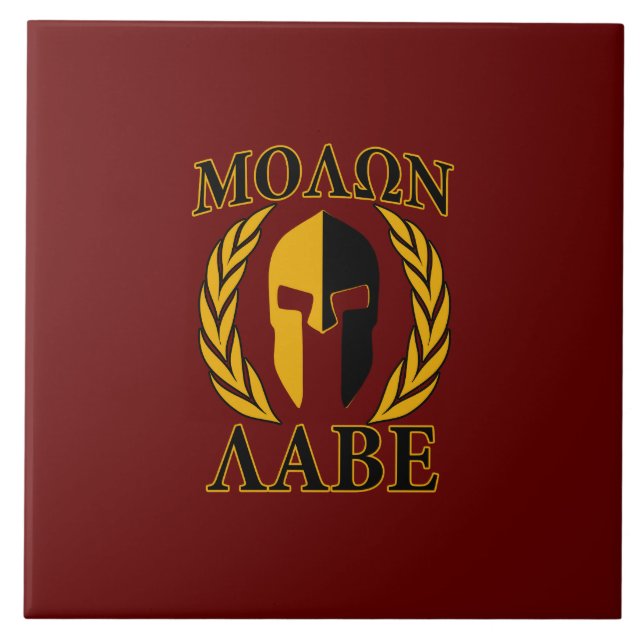 Molon Labe Spartan Mask Laurels Burgundy Red Tile (Front)
