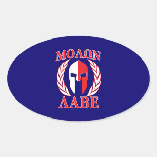 Molon Labe Spartan Mask Laurels Navy Blue Oval Sticker