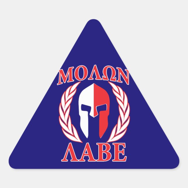 Molon Labe Spartan Mask Laurels Navy Blue Triangle Sticker (Front)