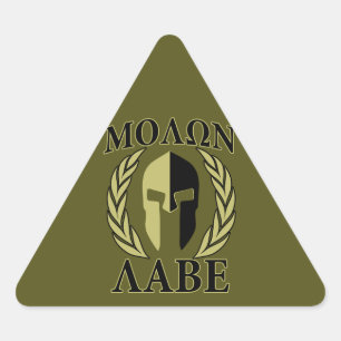 Molon Labe Spartan Mask Laurels Olive Green Triangle Sticker