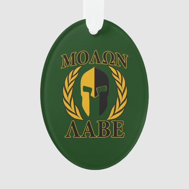 Molon Labe Spartan Mask Laurels on Green Ornament (Front)