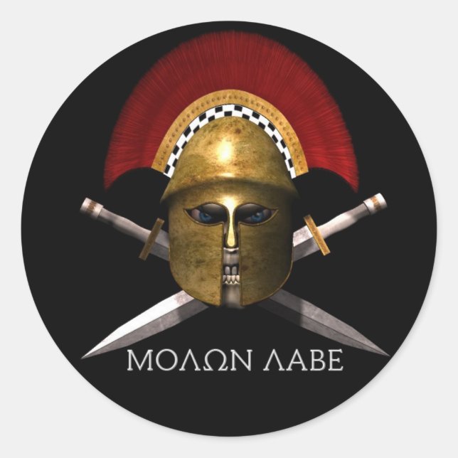Molon Labe Spartan Skull Classic Round Sticker (Front)
