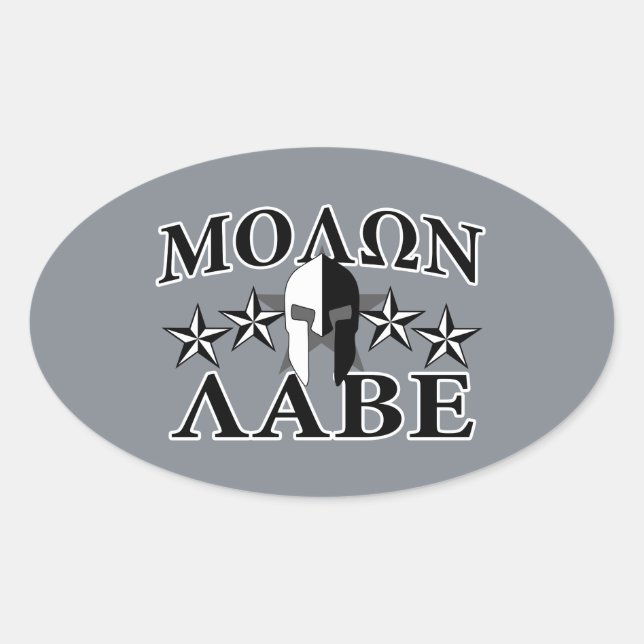 Molon Labe Spartan Warrior 5 stars Black White Oval Sticker (Front)