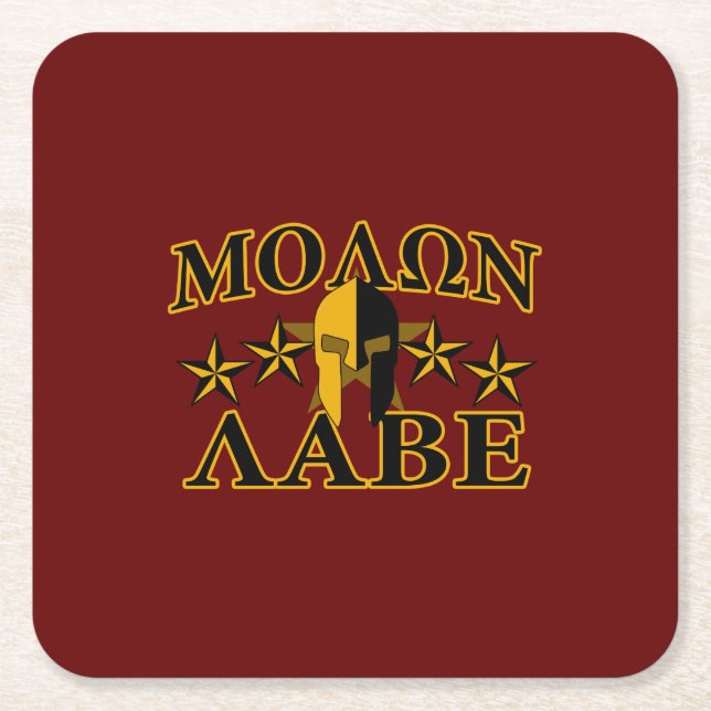 Molon Labe Spartan Warrior 5 stars Burgundy Square Paper Coaster (Front)