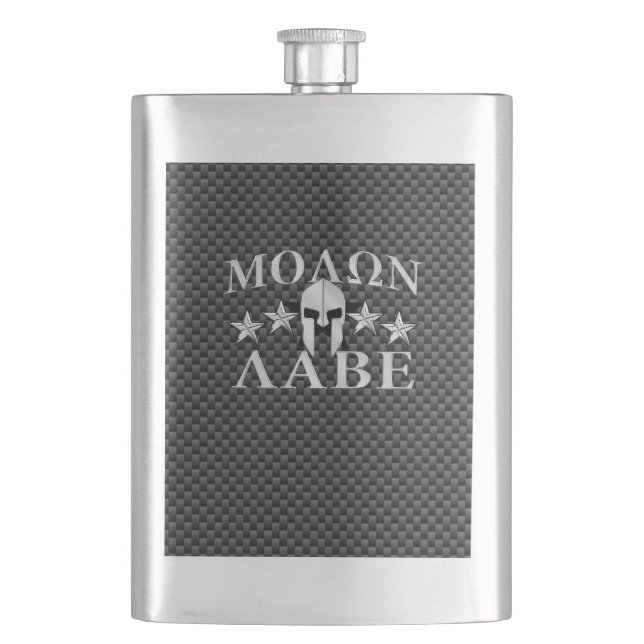 Molon Labe Spartan Warrior 5 stars Carbon Hip Flask (Front)