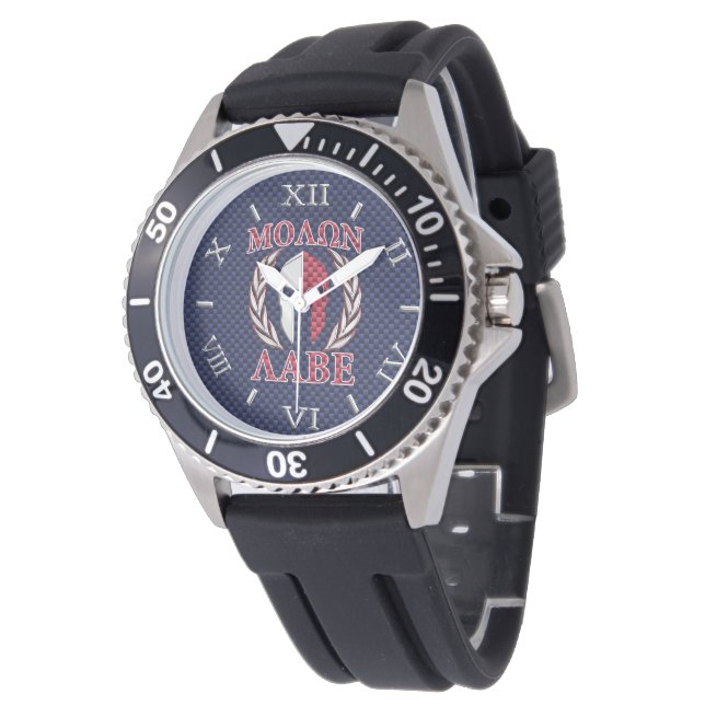Molon Labe Spartan Warrior Blue Carbon Fibre Dial Watch (Angled)
