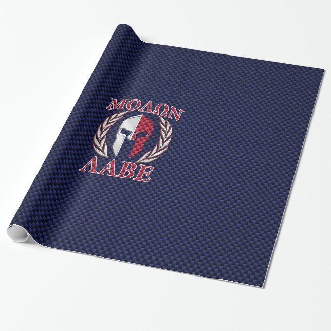 Molon Labe Spartan Warrior Blue Carbon Fibre Print Wrapping Paper (Unrolled)