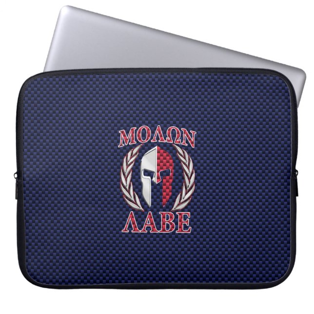 Molon Labe Spartan Warrior Carbon Fibre Chrome Laptop Sleeve (Front)
