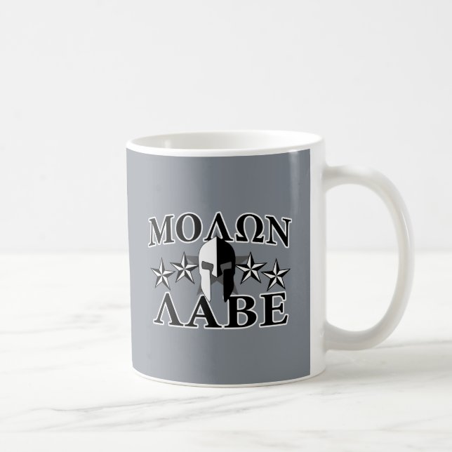 Molon Labe Spartan Warrior Helmet 5 stars B&W Coffee Mug (Right)