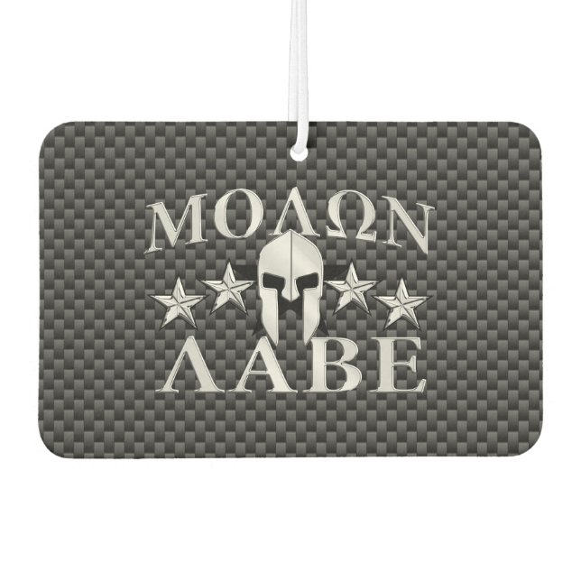 Molon Labe Spartan Warrior Helmet 5 stars Carbon Car Air Freshener (Front)