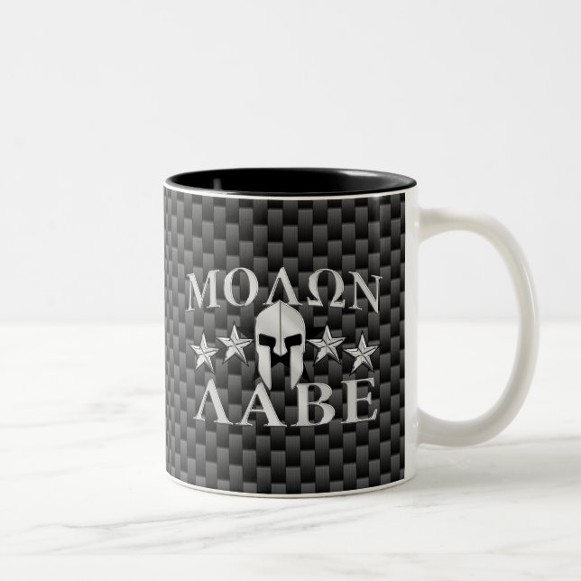 Molon Labe Spartan Warrior Helmet 5 stars Carbon Two-Tone Coffee Mug (Right)