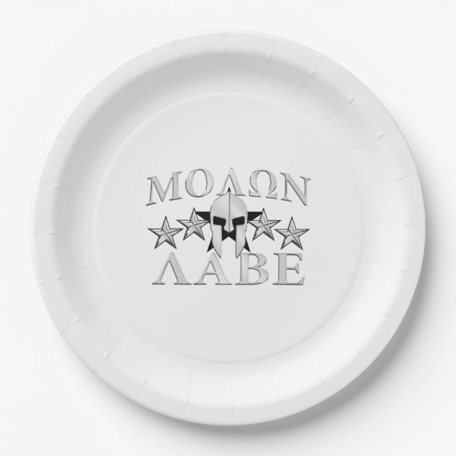 Molon Labe Spartan Warrior Helmet 5 stars Party Paper Plate (Front)