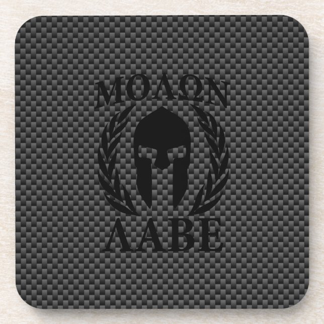 Molon Labe Spartan Warrior Laurels Carbon Style Coaster (Front)