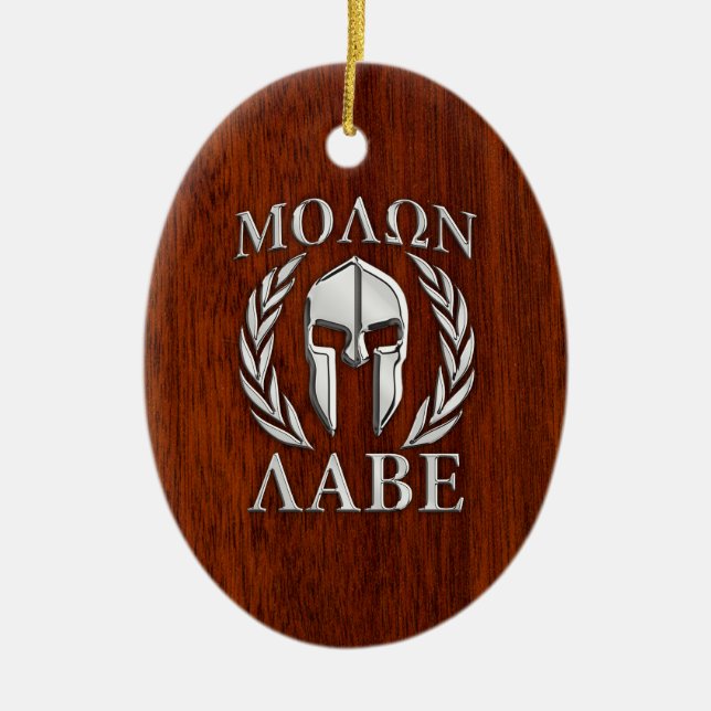 Molon Labe Spartan Warrior Laurels Mahogany Print Ceramic Tree Decoration (Front)