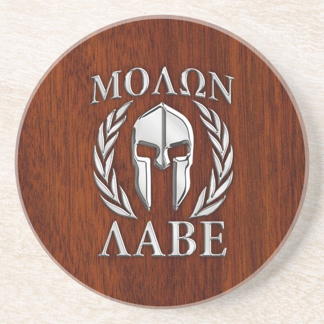 Molon Labe Spartan Warrior Laurels Mahogany Print Coaster (Front)