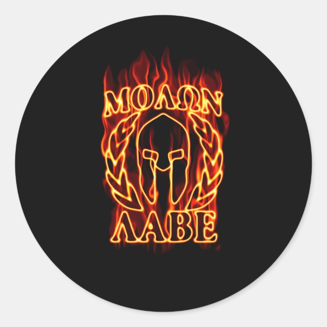 Molon Labe Spartan Warrior Laurels on Fire Classic Round Sticker (Front)