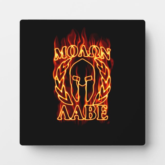 Molon Labe Spartan Warrior Laurels on Fire Plaque (Front)