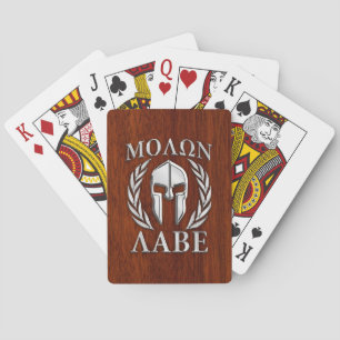 Molon Labe Spartan Warrior Laurels Wood Decor Playing Cards