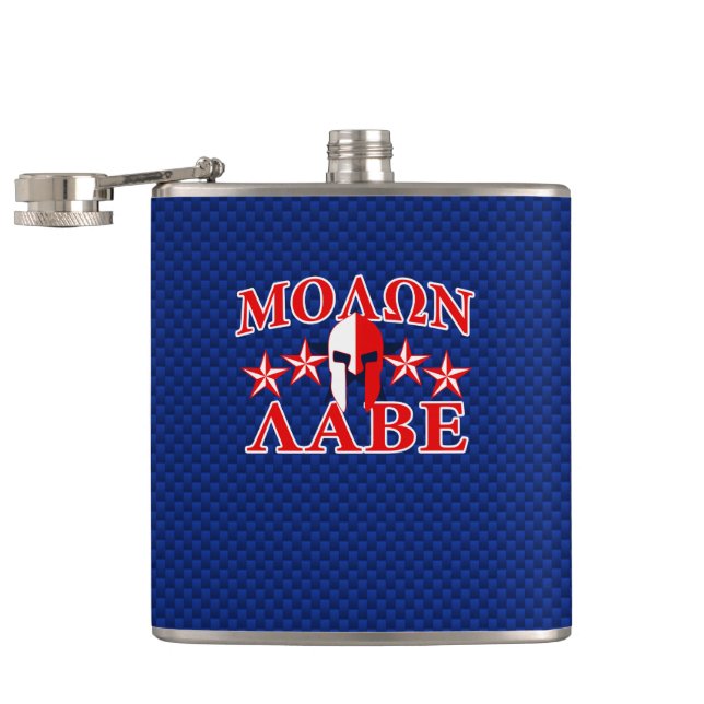 Molon Labe Spartan Warrior Mask 5 stars Patriot Hip Flask (Opened)