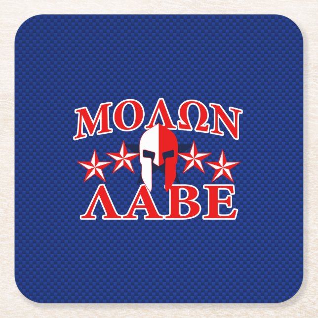 Molon Labe Spartan Warrior Mask 5 stars Patriot Square Paper Coaster (Front)