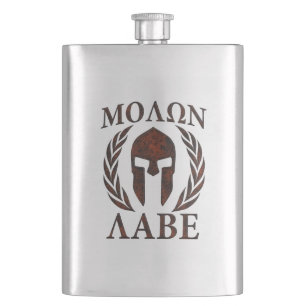 Molon Labe Warrior Laurels Iron Mask Hip Flask