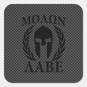 Molon Labe Warrior Laurels on Black Carbon Square Sticker