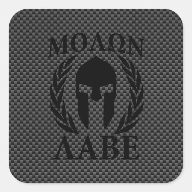 Molon Labe Warrior Laurels on Black Carbon Square Sticker (Front)