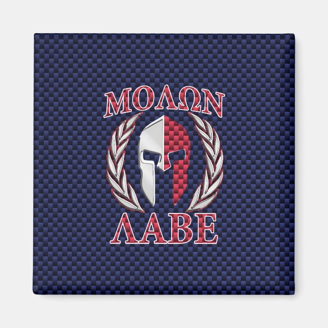 Molon Labe Warrior Mask Blue Carbon Fibre Print Magnet (Front)
