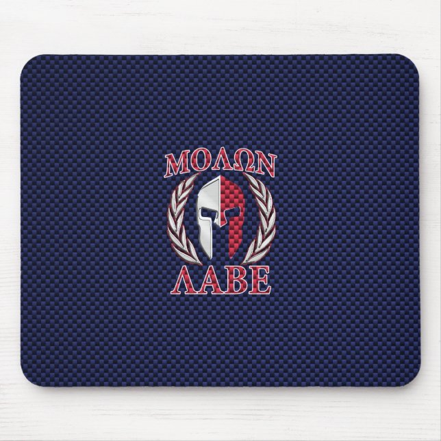 Molon Labe Warrior Mask Blue Carbon Fibre Print Mouse Mat (Front)