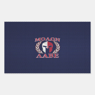 Molon Labe Warrior Mask Blue Carbon Fibre Print Rectangular Sticker