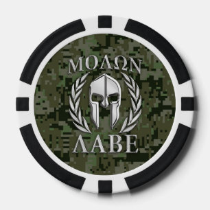 Molon Labe Warrior Mask Laurels in Chrome Poker Chips