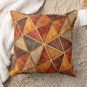 Molten Amber and Crimson Geometric - Marble Mosaic Cushion