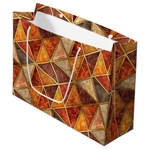 Molten Amber and Crimson Geometric - Marble Mosaic Large Gift Bag