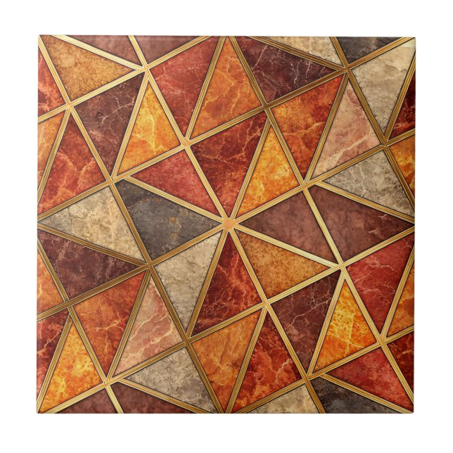 Molten Amber and Crimson Geometric - Marble Mosaic Tile (Front)