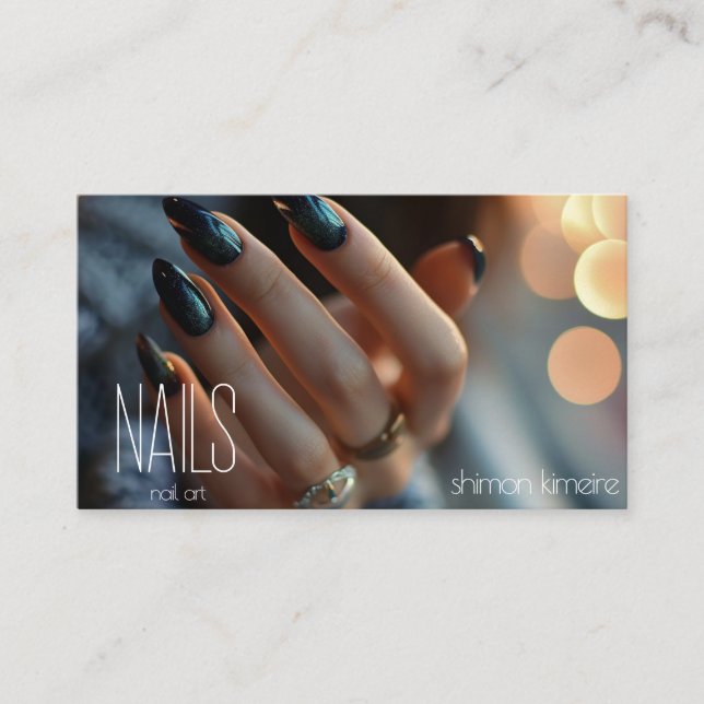 Molten Black Sparkles Nail Art  Business Card (Front)