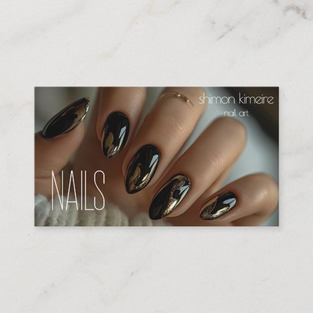 Molten Gold Chrome on Black Nail Art  Business Card (Front)