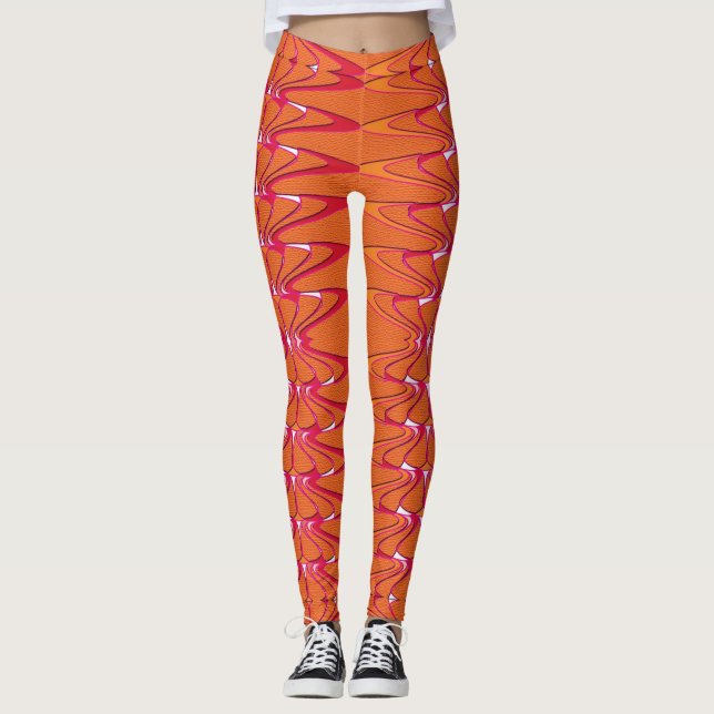 Molten Groove Leggings – Wavy Orange & Magenta Ene (Front)