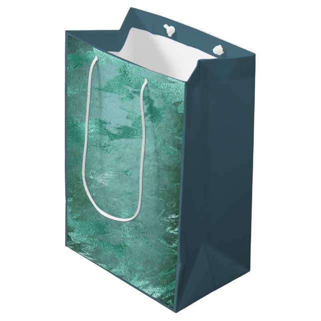 Molten Jade | Emerald Green Luxury Marble Medium Gift Bag (Front Angled)