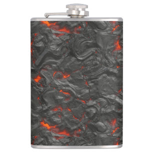 Molten lava volcano black and red hip flask