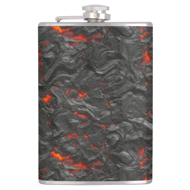 Molten lava volcano black and red hip flask (Front)