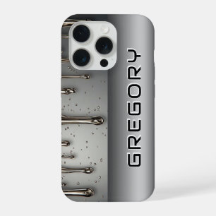 💎 Molten Silver Name Art – Chrome Liquid Drip iPhone 15 Pro Case