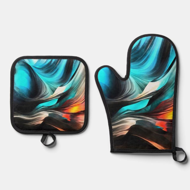 Molten Warmth Vivid Abstract Landscape 2 Oven Mitt & Pot Holder Set (Front)