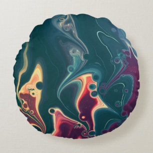 Molten Waves in Midnight Motion Round Cushion