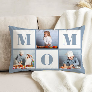 Mom 3 Photo Collage Dusty Blue Decorative Cushion