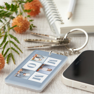 Mom 3 Photo Collage Dusty Blue Key Ring