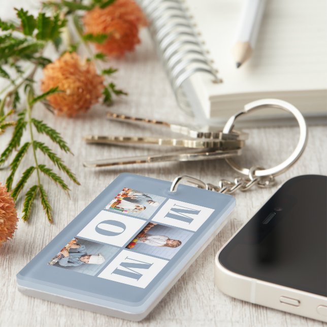 Mom 3 Photo Collage Dusty Blue Key Ring (Front Right)