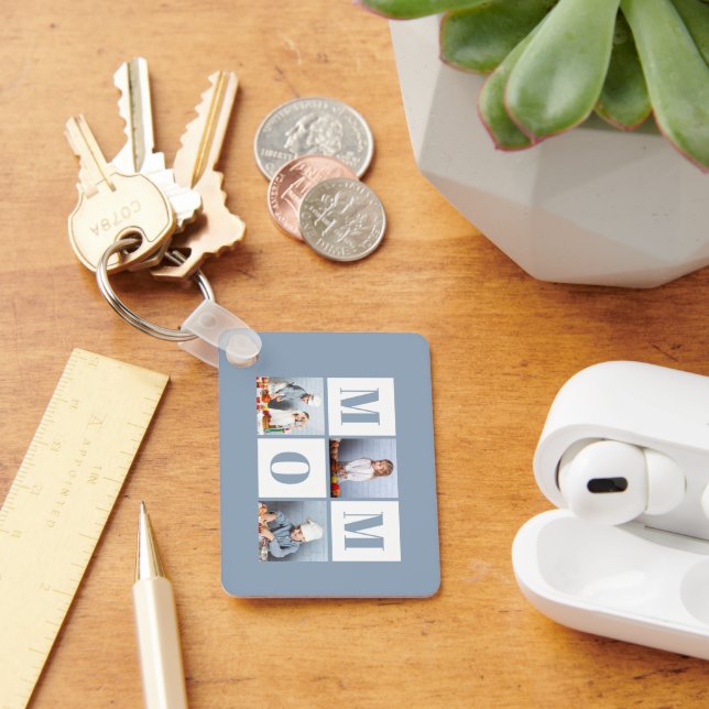 Mom 3 Photo Collage Dusty Blue Key Ring (Desk)